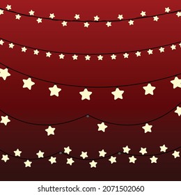 Conjunto de bombillas de Navidad festivas sobre fondo rojo. para saludo, banner, web, afiche o postal.