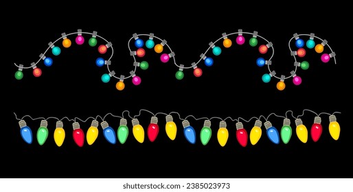 Set of Christmas lights border vector isolated.