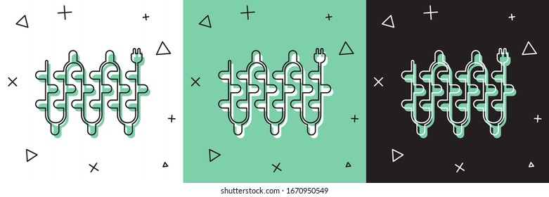 Set Christmas lights icon isolated on white and green, black background. Merry Christmas and Happy New Year.  Vector Illustration