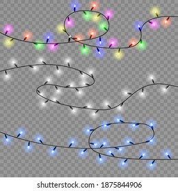Weihnachtsleuchten isolierten realistische Designelemente. Glühende Lichter für Weihnachtskarten, Banner, Plakate, Webdesign. Garnisonsdekorationen. Vektorgrafik.