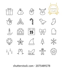 Set of christmas line icon on white background, Vector illustration.