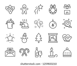 set of christmas line icons, such as box, gift, winter