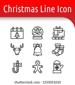 Set of christmas linear icon.