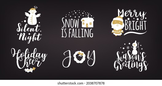Set of Christmas logotype or insignia. Merry Xmas and Happy new year.