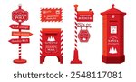 A set of Christmas mailboxes and road signs. Santa Claus