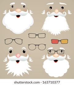 Set of Christmas masks. Santa Claus, glasses, hipster style.