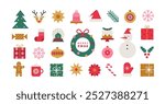 Set of Christmas minimalist geometric elements. Xmas abstract icons in minimalist style. Christmas tree, snowman, gifts, deer and holiday decoration. Modern vector flat illustration. 