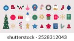 Set of Christmas minimalist geometric elements. Modern Xmas abstract icons and symbol. New Year holiday decoration. Simple flat vector illustration.
