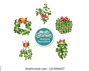 Set Christmas Mistletoe icon on background. Merry Christmas and happy new year. Gift and decorative element on holiday. Vector cartoon Illustration.