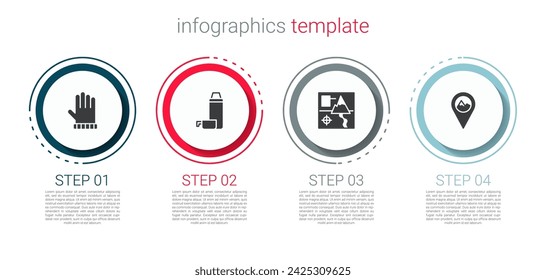 Set manopla de Navidad, Contenedor de termos, Mapa plegado y Ubicación con montaña. Plantilla de infografía de negocios. Vector