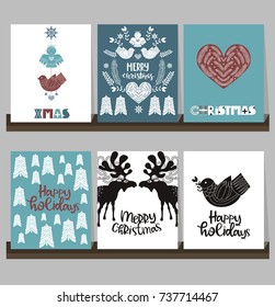 Set of Christmas modern card with Scandinavian design, template for greeting cards. Editable vector illustration.