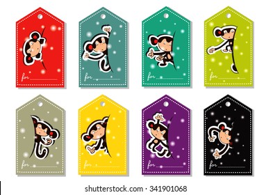 A set of Christmas monkey color labels