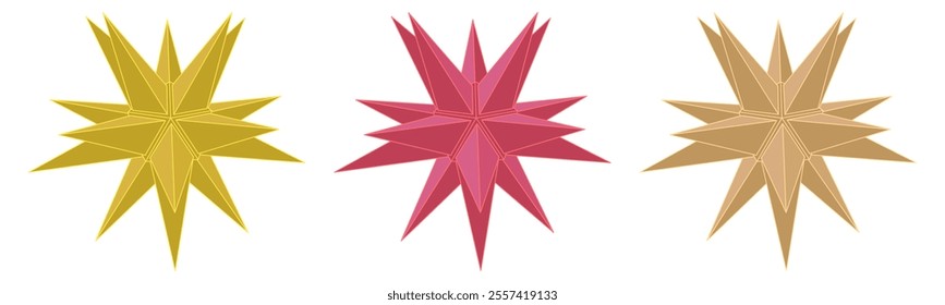 Set of Christmas Moravian stars, paper lanterns - hand drawn vector illustration.