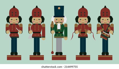 set of christmas musician soldier nutcrackers, vector