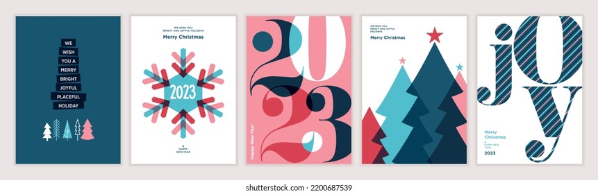 Set of Christmas and New Year 2023 greeting cards. Vector illustration concepts for graphic and web design, social media banner, marketing material.