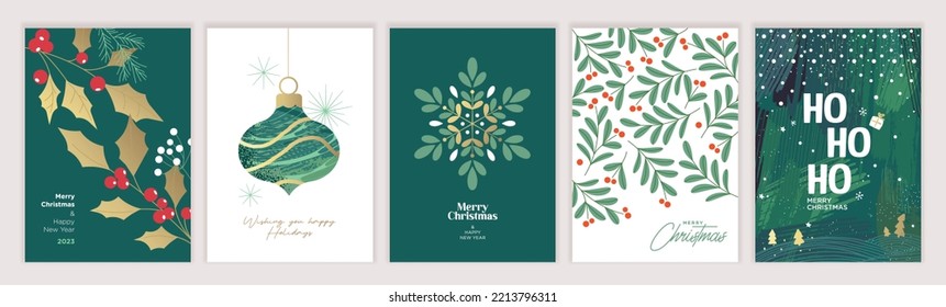 Set of Christmas and New Year 2023 greeting cards. Vector illustration concepts for graphic and web design, social media banner, marketing material.