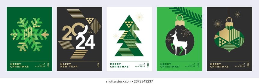 Set of Christmas and New Year 2024 greeting cards. Vector illustration concepts for graphic and web design, social media banner, marketing material.