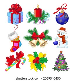 Set of Christmas and New Year attributes for design isolated on white background