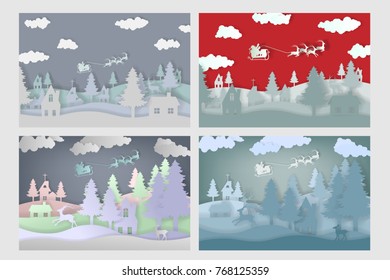 Set Christmas & New Year background paper cut for greeting card design, calendar illustration.