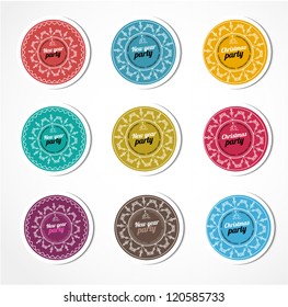 Set of Christmas and New Year badges. Party labels.