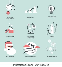 Set of Christmas and New Year badges. Vector illustration concepts for greeting card, party invitation card, website banner, social media banner, marketing material.