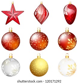 Set of Christmas (New Year) balls. EPS 10 vector illustration with transparency and mesh.