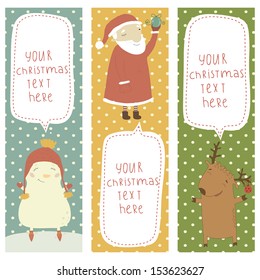 A set of Christmas and New Year banners. Christmas cartoon characters. Babble with space for your text. Christmas design Eps 10