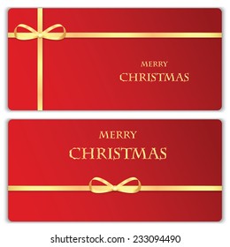 Set of Christmas and New Year banners with gold ribbons