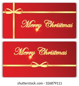 Set of Christmas and New Year banners with gold ribbons