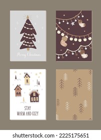 Set of Christmas and New Year cards. Cute pictures. Best gift for close people. Hand drawn illustration