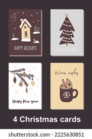 Set of Christmas and New Year cards. Cute pictures. Best gift for close people. Hand drawn illustration