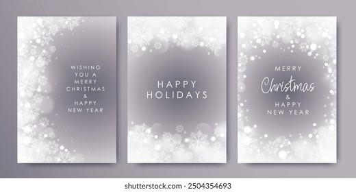 Set of Christmas and New Year cards with snowflakes. Vector illustration.