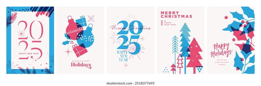 Conjunto de Navidades y tarjetas de Nuevo año. Conceptos de Ilustración vectorial para gráficos y Diseño web, Anuncio de redes sociales, material de marketing.