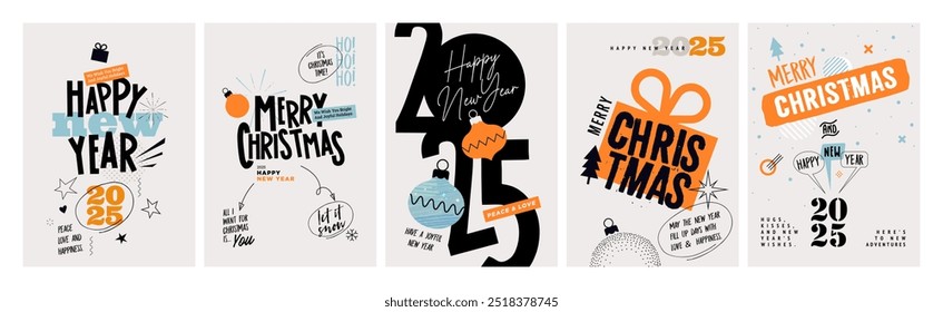 Conjunto de cartões de Natal e Ano Novo. Conceitos de ilustração vetorial para design gráfico e web, banner de mídia social, material de marketing.