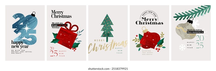 Conjunto de Navidades y tarjetas de Nuevo año. Conceptos de Ilustración vectorial para gráficos y Diseño web, Anuncio de redes sociales, material de marketing.