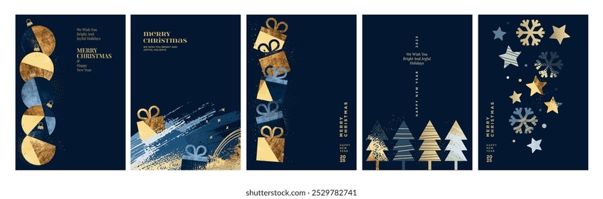 Set of Christmas and New Year Cards. Vector illustration concepts for graphic and web design, social media banner, marketing material.