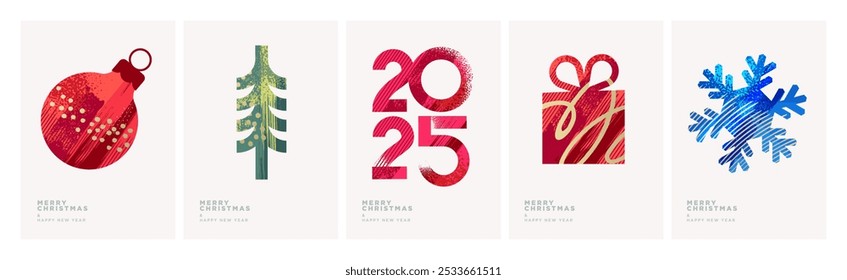 Set of Christmas and New Year Cards. Modern vector illustration concepts for graphic and web design, social media banner, marketing material.