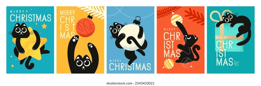 Set of Christmas and New Year Cards. Cute vector illustration concepts for graphic and web design, social media banner, marketing material.