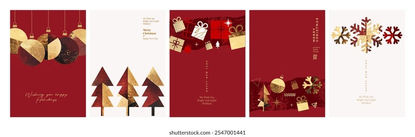 Conjunto de cartões de Natal e Ano Novo. Conceitos modernos de ilustração vetorial para design gráfico e web, banner de mídia social, material de marketing.