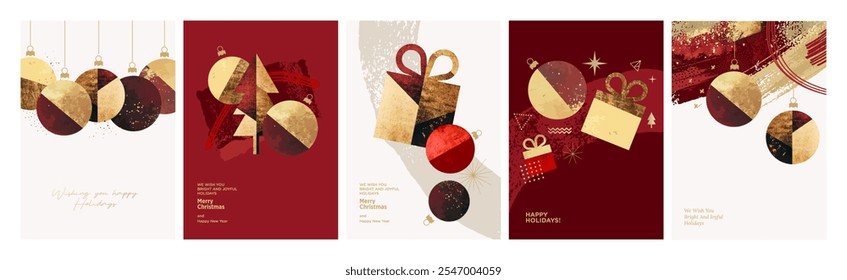 Conjunto de cartões de Natal e Ano Novo. Conceitos modernos de ilustração vetorial para design gráfico e web, banner de mídia social, material de marketing.