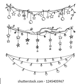 Set of christmas and New Year decorations. Garlands and lights