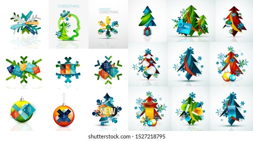 Set of Christmas and New Year design elements. Labels, buttons, discount price tags, promotion banners and other templates. Snowflakes, Christmas pine trees and other holiday icons with place for text