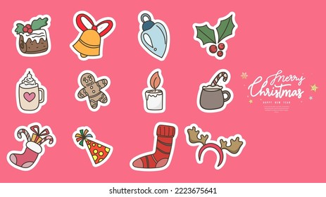 Set of Christmas and New Year Element collection with seasonal , cartoon vector