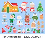 Set of Christmas and New Year elements. Santa Claus & Mrs. Claus. Funny Elf, deer, bear, snowman and penguin. Winter Holidays. North Pole.Vector illustration.