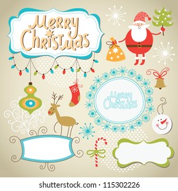 Set of Christmas and New Year elements, cute frames for text