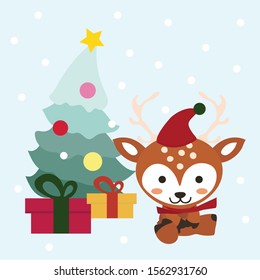 Set of Christmas and New Year elements with animals. Vector illustration.
