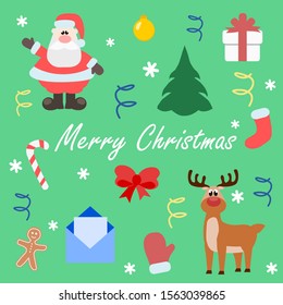 Set of Christmas and New Year elements with deer and Santa. Vector illustration.