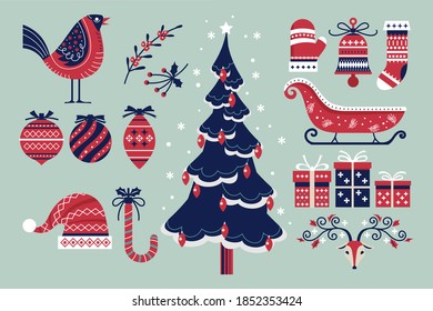 Conjunto de elementos de Navidad y Año Nuevo