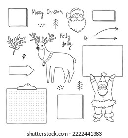 Set of Christmas and new year elements for bullet journal, planner, or note isolated on white background.