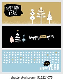 Set of Christmas and New Year flat design social media banners. Hand drawn vector illustrations for website and mobile banners, internet marketing, greeting cards and printed material design.